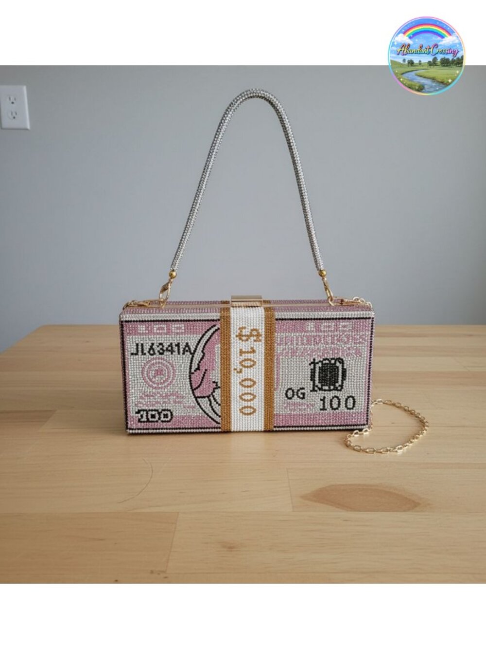 Rhinestone Dollar Banknote PU Leather Clutch Evening Bag